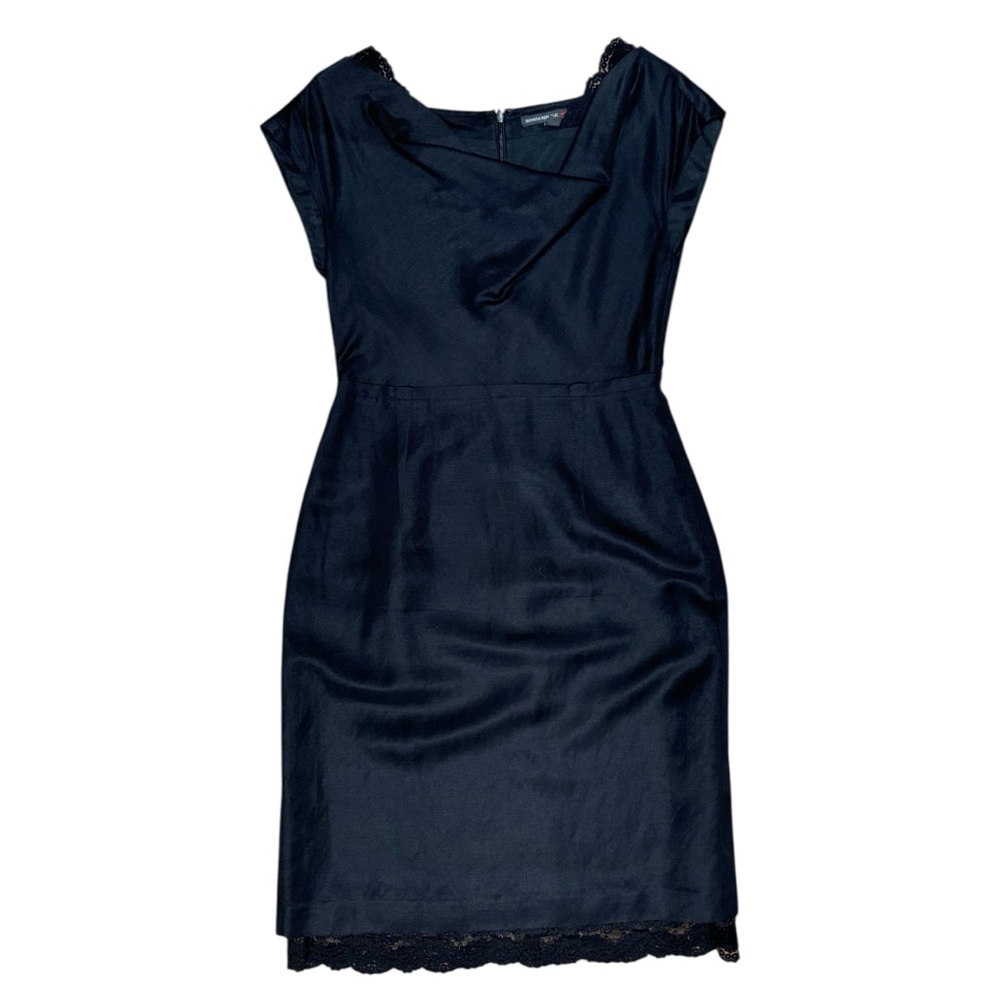 Banana Republic Mad Men Black Linen Dress Lace Trim Size 2 - Picture 2 of 4